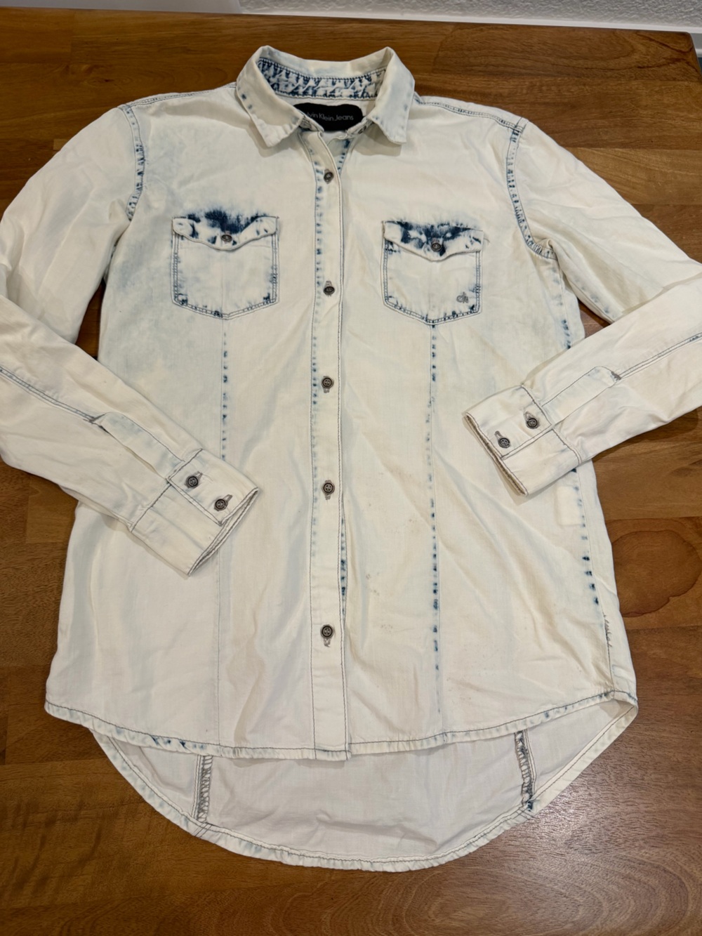 Calvin Klein Jeans Acid Washed Button Down Denim Shirt - Size Small